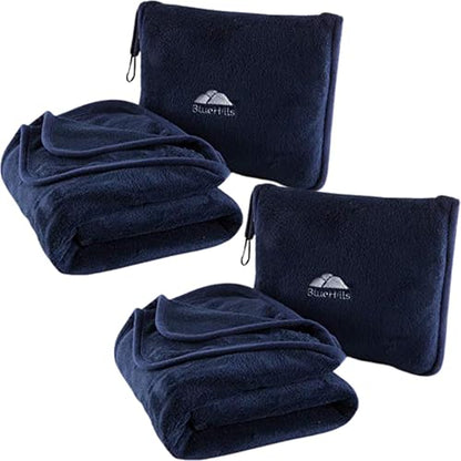 BlueHills Premium Soft 2-Pack Travel Blanket Pillows Airplane - Navy Blue - color: Navy-2pk-t011
