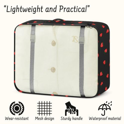 9 Set Packing Cubes for Travel Essentials - Lightweight Carry-On Luggage Organizer Bags with Shoe, Clothes & Laundry Bags for Airplane, Family & Business Travel, Black strawberry - color: Black strawberry