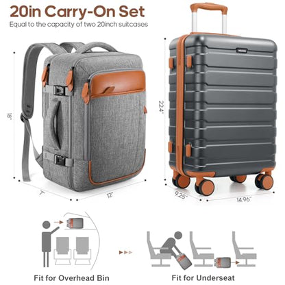 Carry on Luggage, Suitcase Set 3Piece with Backpack YKK zippers - color: Silver Gray