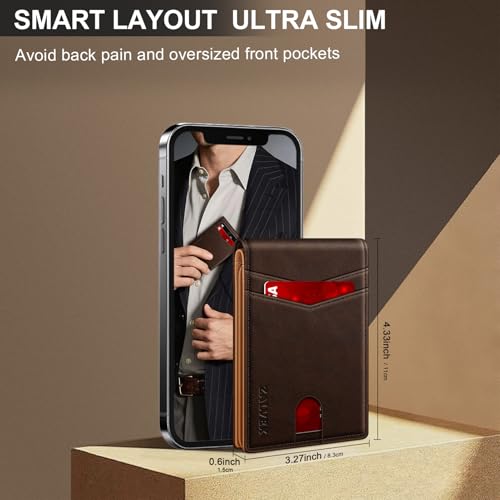 ZALVEX Wallet for Men Slim RFID Blocking Leather Credit Card Holder Wallet - color: Coffee + Brown