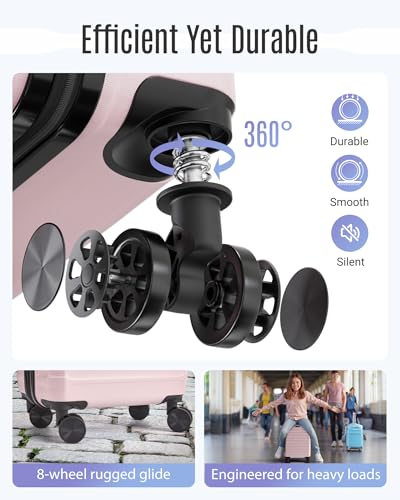 LIGHT FLIGHT Luggage Sets 3 Pcs Suitcase with Wheels, 20"/24"/28", Pink - color: Pink