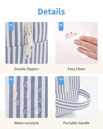 Narwey Clear Toiletry Bag for Women, Clear Cosmetic Makeup Bag for Travel - color: YB-Greyish Blue Stripe