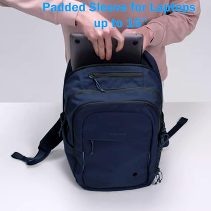 PUREVAVE Laptop Backpack Water Resistant YKK Zippers Travel Study - color: Navy Blue