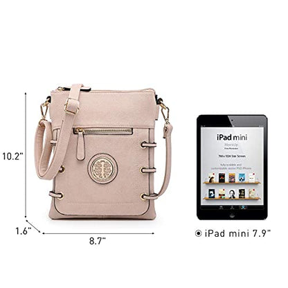 Dasein Women Lightweight Shoulder Purse Soft PU Leather Crossbody Bag Multi Pocket Travel Purses with Double Zipper - color: Pink