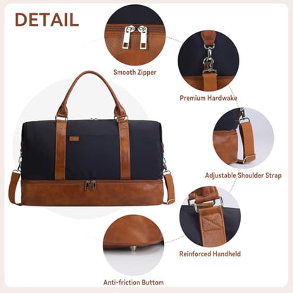 Women's Weekender bag Travel Duffel Bag with Shoe Compartment 21-inch Airline-Approved Carry-On, 2-Piece Overnight Bag Set Personal Item Luggage - color: Brown Black