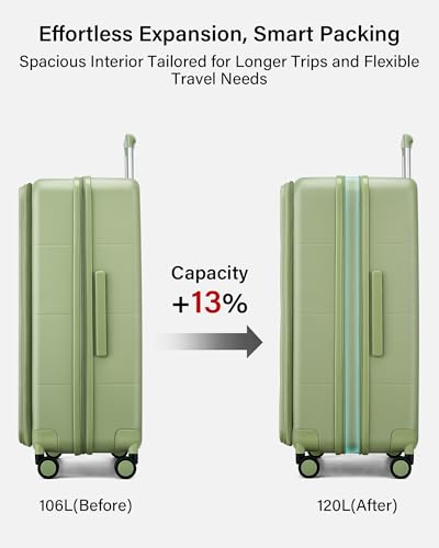 Hanke Expandable Large Checked Luggage, 28 Inch Top Opening Suitcase - color: Bamboo Green, size: 28 Inch EXT
