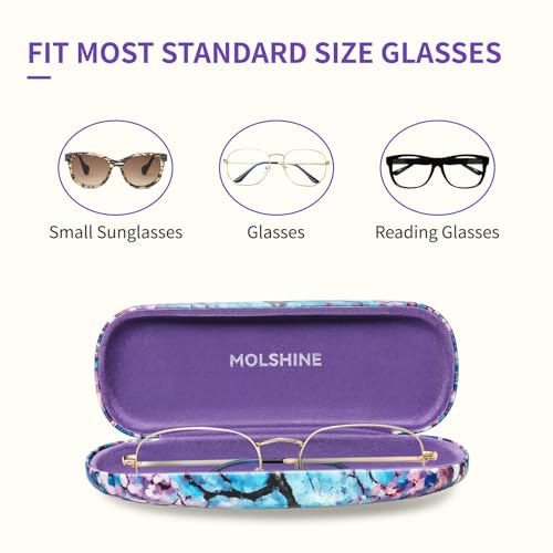 molshine Hard Shell PU Leather Glasses Case,Travel Portable Eyeglass Case for Men Women Girl Travel Study Work - color: Cherry Blossoms