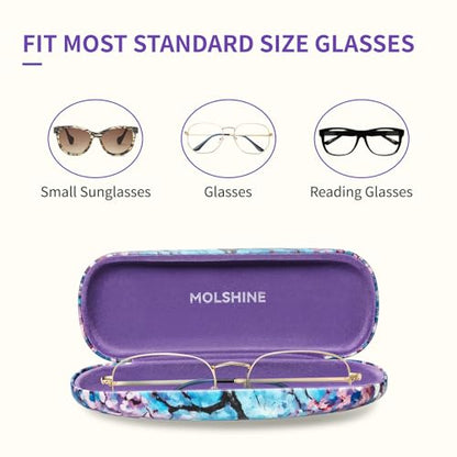 molshine Hard Shell PU Leather Glasses Case,Travel Portable Eyeglass Case for Men Women Girl Travel Study Work - color: Cherry Blossoms