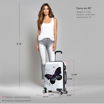 InUSA Butterfly Print 20-Inch Carry-On Hardside Spinner Luggage Travel - color: Butterfly, size: 20 Inch