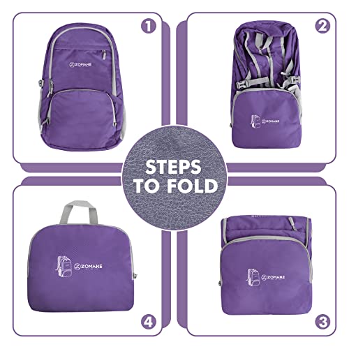 ZOMAKE Lightweight Packable Backpack 30L, Foldable Travel Hiking Daypack - color: Purple