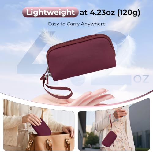 FYY Travel Cable Organizer - 8 Compartments, Lightweight, Water Repellent - color: Wine Red, size: (M) 8.9"× 5.1"× 3.3"