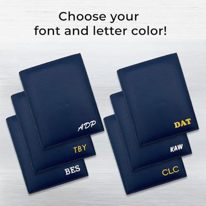 Deluxe Personalized Monogrammed Navy RFID Leather Passport Wallet - color: Navy, style: Deluxe