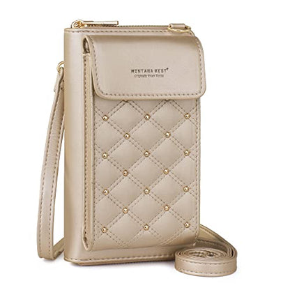 Montana West Crossbody Cell Phone Purse for Women RFID Blocking Cellphone Wallet - color: Gold