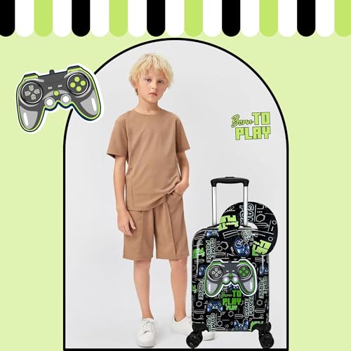 Kids Luggage Set 2 Piece 16 Inch Hardside Spinner Wheels Carry On Airline Approved - color: Game 02