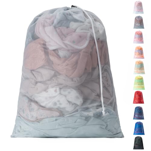 1 Pack Mesh Travel Laundry Bag 28" x 40"Extra Large Dirty Clothes Organizer - color: Grey, size: 28"x40"