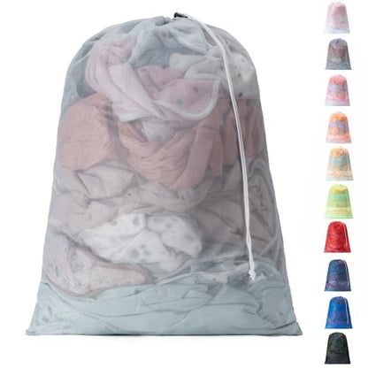 1 Pack Mesh Travel Laundry Bag 28" x 40"Extra Large Dirty Clothes Organizer - color: Grey, size: 28"x40"