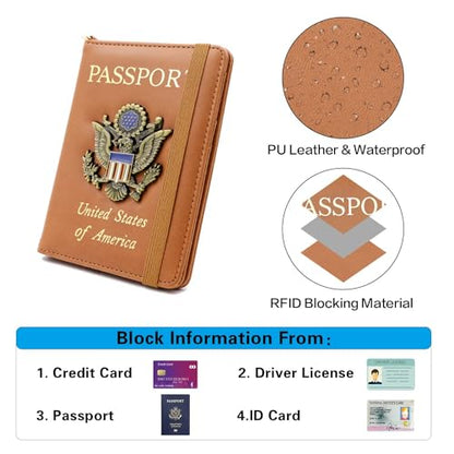 Passport Holder for Travel,Passport Cover Case with RFID (brown) - color: brown