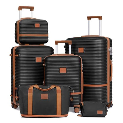 Joyway Luggage Set 3 Piece Suitcase Sets with Spinner Wheel,Hardside Expandable Travel Laggage with TSA Lock (13/20/24/28 Black brown - color: Black brown, size: 6 piece set (13/20/24/28inch)