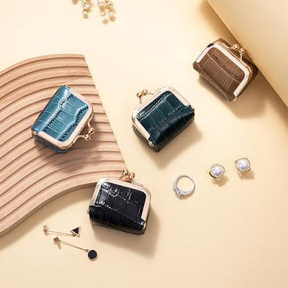 Genuine Leather Mini Jewelry Box for Women, Portable Travel Jewelry Case - color: Storm Blue - 2.5in - Crocdile Pattern