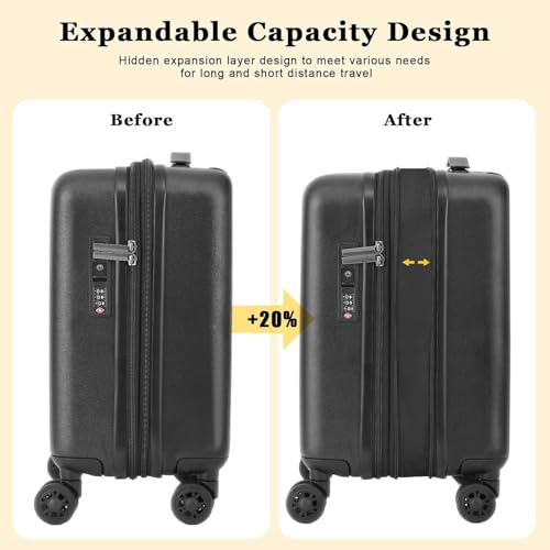 CENSIEN Expandable 16 Inch Underseat Carry On Luggage Airline Approved - color: Black, size: 16 Inch Underseat EXT