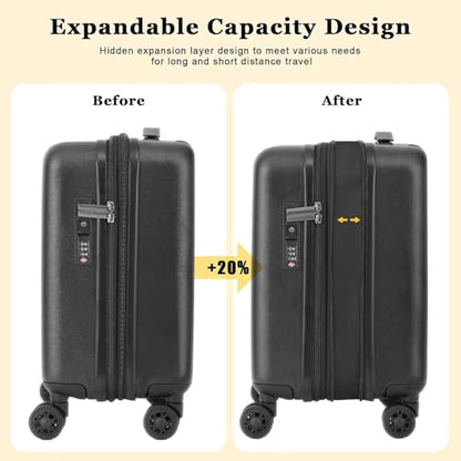 CENSIEN Expandable 16 Inch Underseat Carry On Luggage Airline Approved - color: Black, size: 16 Inch Underseat EXT