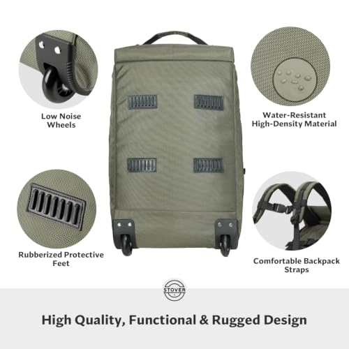 STOVER 45/100L Carry-On U-Zip Rolling Duffel Bag with Wheels, Medium Durable Travel Duffle w/Toiletry Bag, Heavy-Duty, Packable w/Shoulder Straps- Use as Luggage or Backpack, Men/Women (Green) - color: U-Zip Green