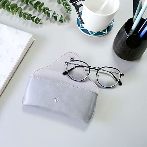 LogHog Portable Leather Glasses Case,Flexible Sunglasses Pouch Slim Case for Women Men Horizontal Eyeglass Case - color: Button-gray