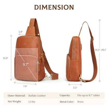 S-ZONE Sling Bag for Men Women RFID Blocking Genuine Leather Crossbody - color: Cognac