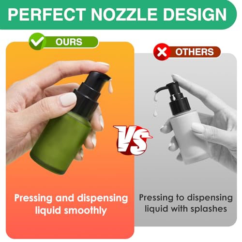 2oz Frosted Glass Pump Bottle Dispenser, 3pcs 60ml Mixed Color - color: Green Pink Brown, size: 2 OZ
