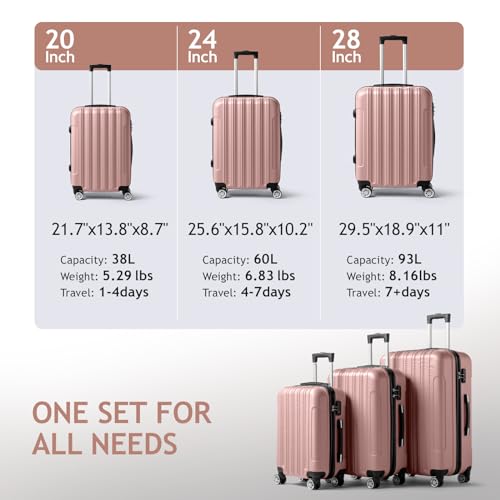 Karl home Luggage Set of 3 Hardside Suitcase Sets-Light Pink(16/20/24/28) - color: Light Pink, size: 3 Piece Set
