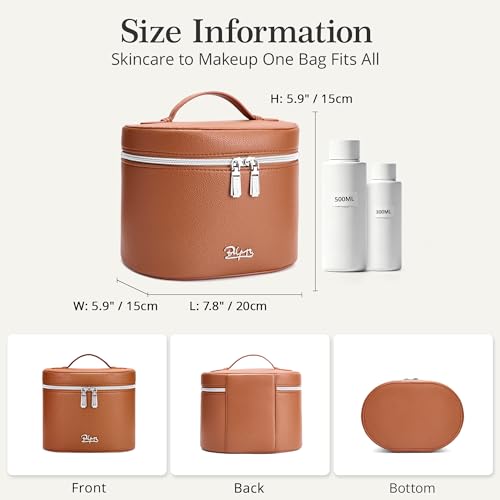 BOYATU Makeup Bag Vanity Case: Vegan Leather Cosmetic Bag for Women - color: 01 Brown
