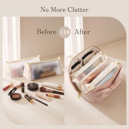 SHOWKOO Cosmetic Bag for Women, WideOpen Travel Makeup Bag with Compartment - color: Pink
