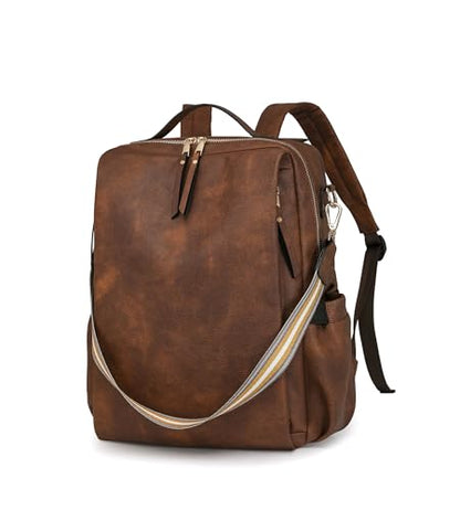myfriday Large Travel Backpack Purse, Convertible, with Luggage Strap - color: Dark Brown