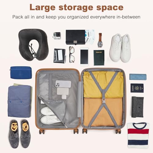 Kono Checked Luggage 24in Expandable Spinner TSA Lock ABS+PC Green - color: Green/Brown, size: Checked-medium 24-inch