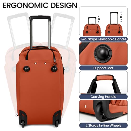 2-in-1 Rolling Garment Bag w/Wheel,Lightweight/Waterproof - color: Orange