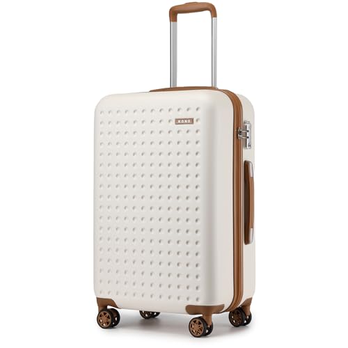 Kono 24 Inch Hard Shell Checked Luggage, 4 Spinner Wheels Suitcase, White - color: Cream White, size: Checked-Medium 24-Inch