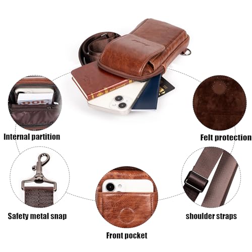 Small Crossbody Bag for Men Women - Genuine Leather Mini Sling Bag with Charging Port - color: Coffe