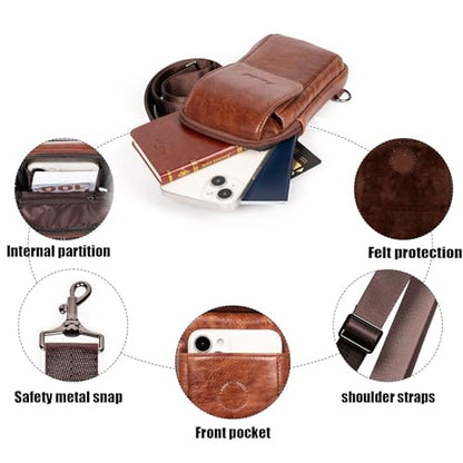 Small Crossbody Bag for Men Women - Genuine Leather Mini Sling Bag with Charging Port - color: Coffe