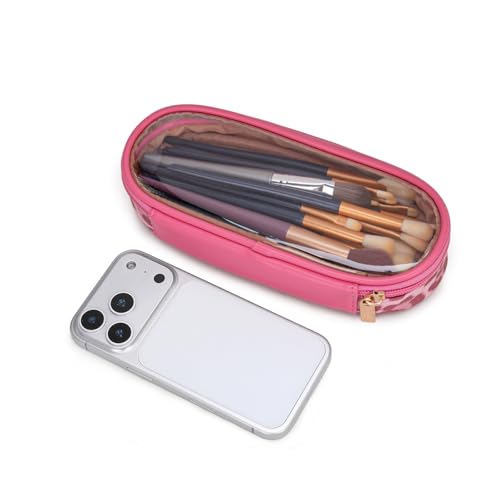 Wrangler Travel Makeup Bag 2pcs Set Cosmetic Bag with Makeup Brush Holder - color: Leopard-Pink