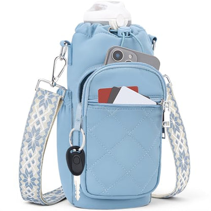 SYTRAH Water Bottle Carrier Bag with Strap, Insulated Corssbody Purse - color: Grey Blue
