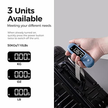 pack all Digital Luggage Scale for Travel, 110Lbs Capacity, 0.1Lb Precision | Handheld, Backlit LCD Display, Lb/Kg/Oz Conversion, Tare Function, Battery Included, Navy - color: Navy