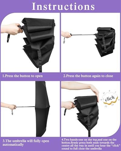 Yahenda 4 Pack Windproof Travel Umbrella Compact Automatic Folding Umbrellas for Rain Lightweight Portable Umbrella Gift for Men Women Backpack & Car Essentials - color: Purple, Black
