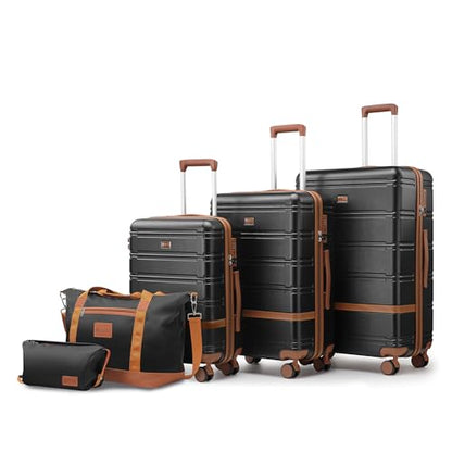 NEISIA Luggage Sets 3 Piece with spinner wheels, PC+ABS Hard Shell Travel Luggage,Lightweight Carry-on suitcases with TSA Lock,YKK Zippers - color: Black