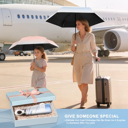 Gradient UV Umbrella UPF 50+, Mini Sun Parasol Foldable Compact Travel Size - color: 06.Blue+Pink