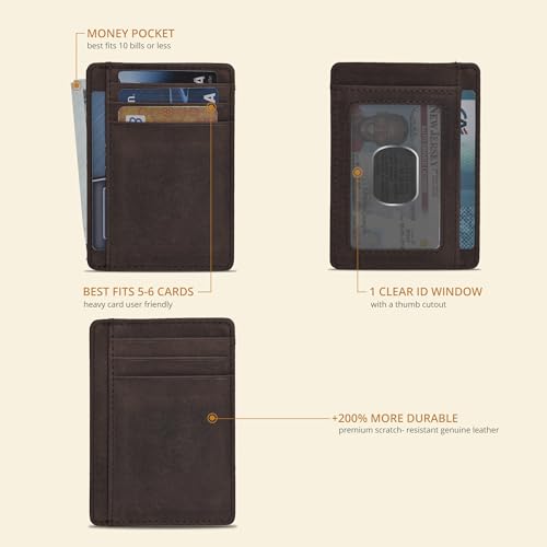 Slim Leather Wallet for Men and Women - RFID Blocking Card Holder Compact - color: Dark Brown