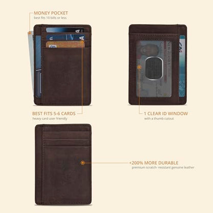 Slim Minimalist RFID Leather Wallet, Front Pocket Card Holder, Brown Hunter - color: Brown Hunter