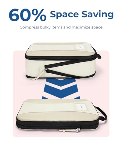 BAGSMART Compression Packing Cubes, Lightweight Travel Essentials - color: Beige, size: 6 Set