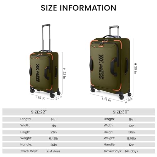 2-Piece Set(22/30in) Softside Luggage Sets w/Spinner Wheels - color: Green, size: 2-Piece Set (22"/30'')