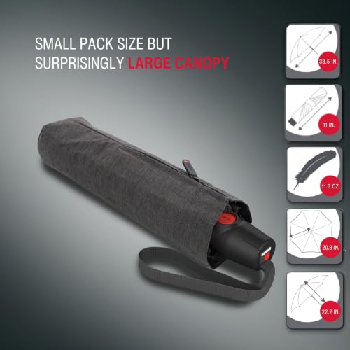 Knirps T.200 Automatic Travel Umbrella for Rain, Compact, Melange Black - color: Melange Black