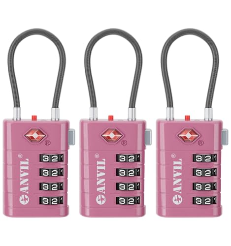 ANVIL TSA 승인 수하물 잠금 장치, 검색 경고 표시기 포함, 4자리 조합 여행 가방 잠금, 고급 TSA008 코어 튼튼한 도난 방지 여행용 잠금 장치, 이중 지퍼, 백팩, 로즈 퍼플, 모던. - color: 로즈 퍼플